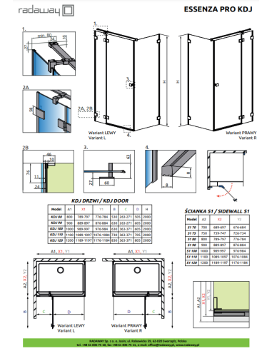 RADAWAY Essenza Pro Gold KDJ 100 x 80 cm prawa