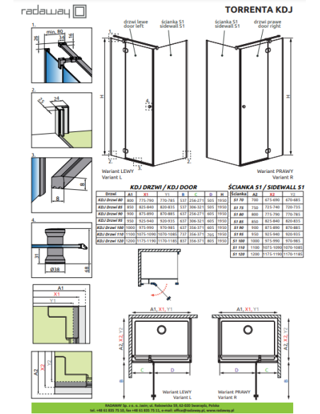 RADAWAY Torrenta KDJ Kabina kwadratowa 90x90x19532202-01-01NL